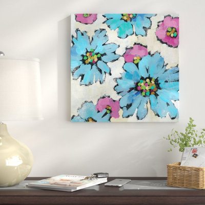 «Graphic Pink and Blue Floral II», reproduction d'art sur toile