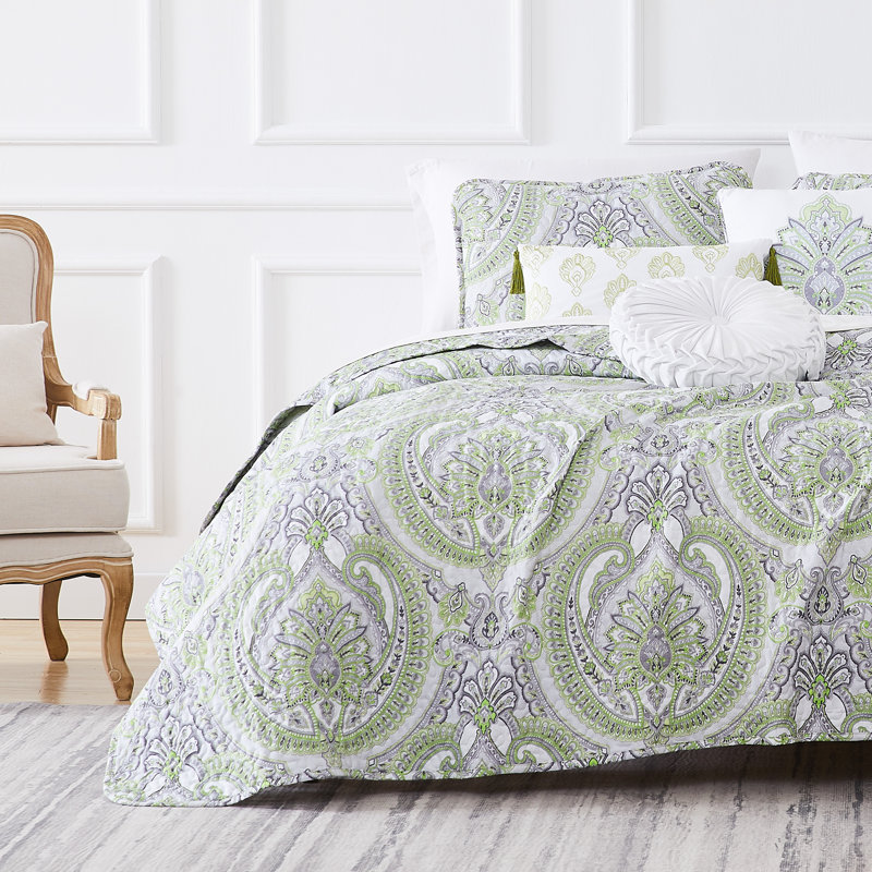 Ensemble de courtepointe 6 pièces Pure Melody, Courtepointe simple + 1 taie décorative standard, Vert