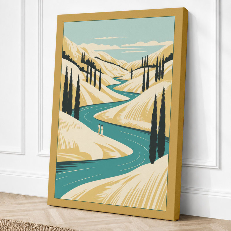Valley of Cypress Trees Scandinavian 1 Piece Wrapped Canvas Wall Art, 18x12 - 45.7 x 30.5 cm, Ochre Border