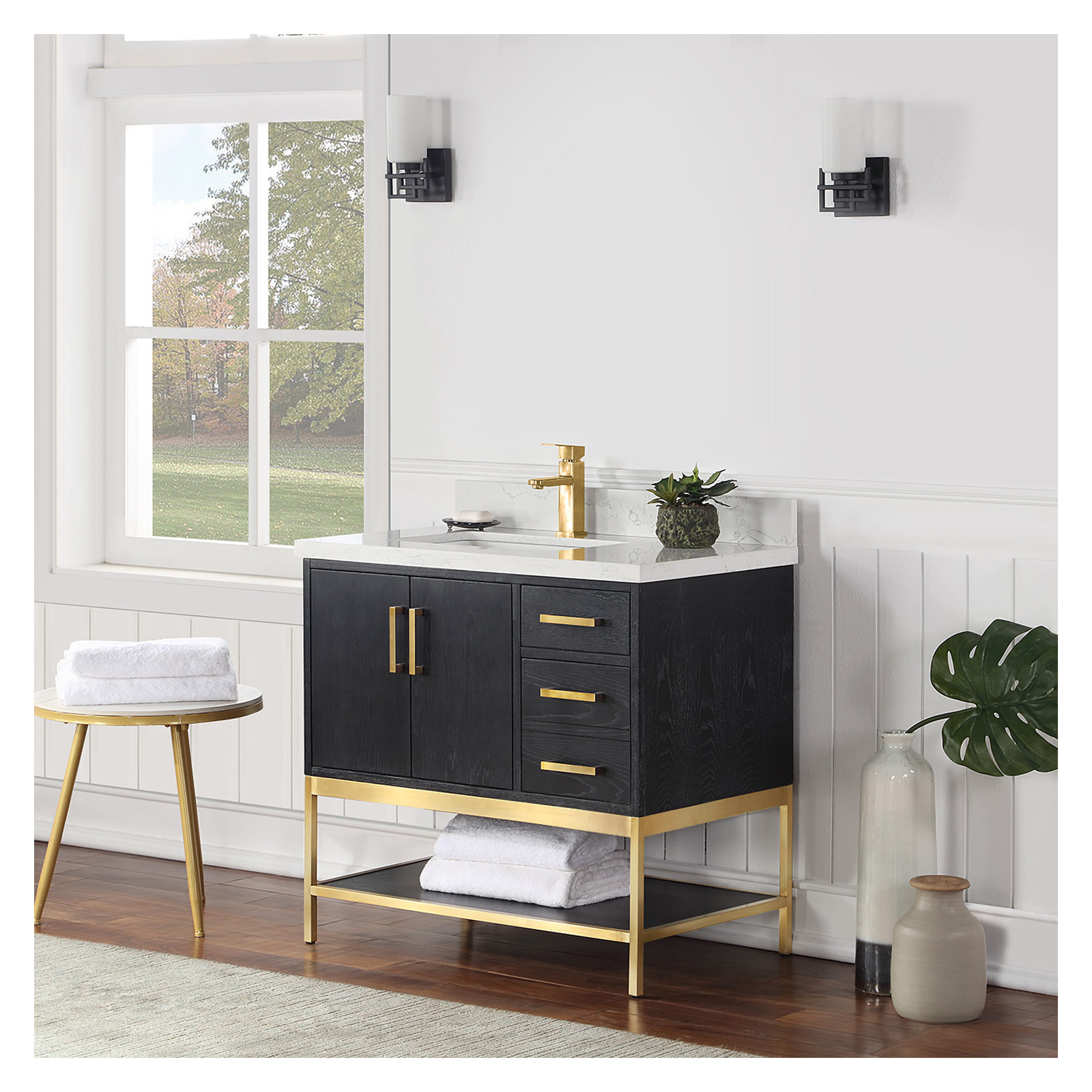 Blanche 36" Single Bathroom Vanity Set, Black, Gold