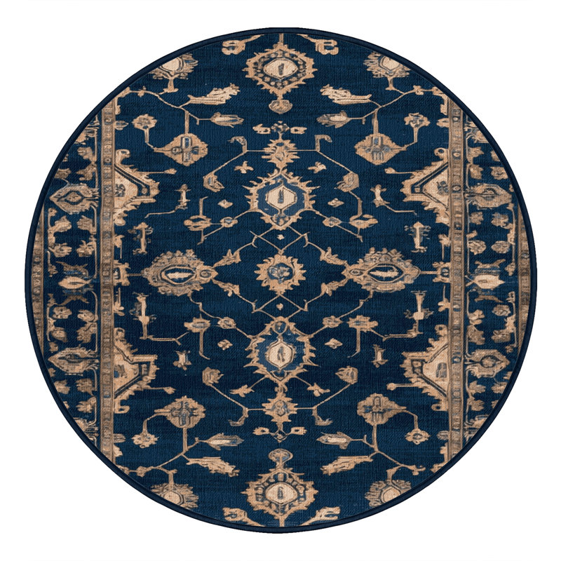 Machine Washable Overdyed Blue Area Rug, Round 7'