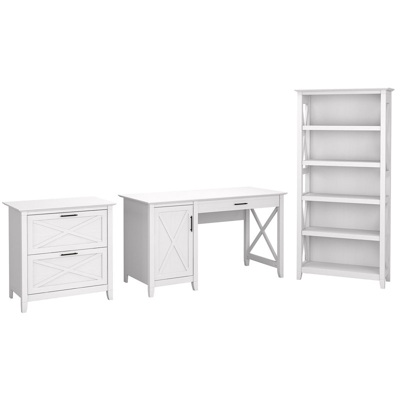 Ensemble de bureau d'ordinateur rectangulaire 3 pièces Huckins, Chêne blanc pur
