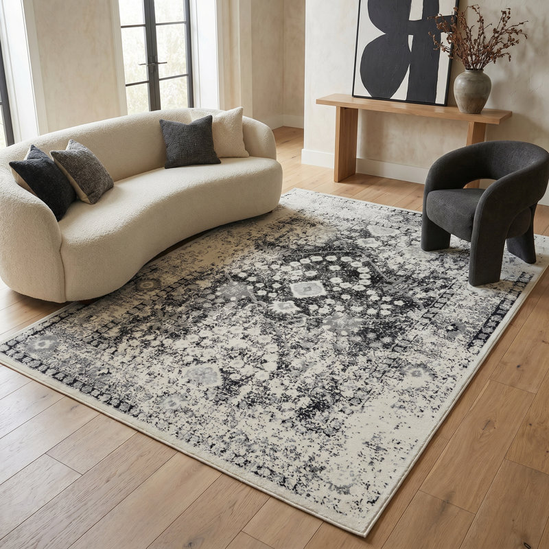 Rug Branch Huda 8' x 11' (7'10" x 10'10") Black/Grey Oriental Indoor Area Rug, Traditional, Low Pile, Stain-Resistant Carpet - Living Room, Bedroom, Dining Room, and Kitchen