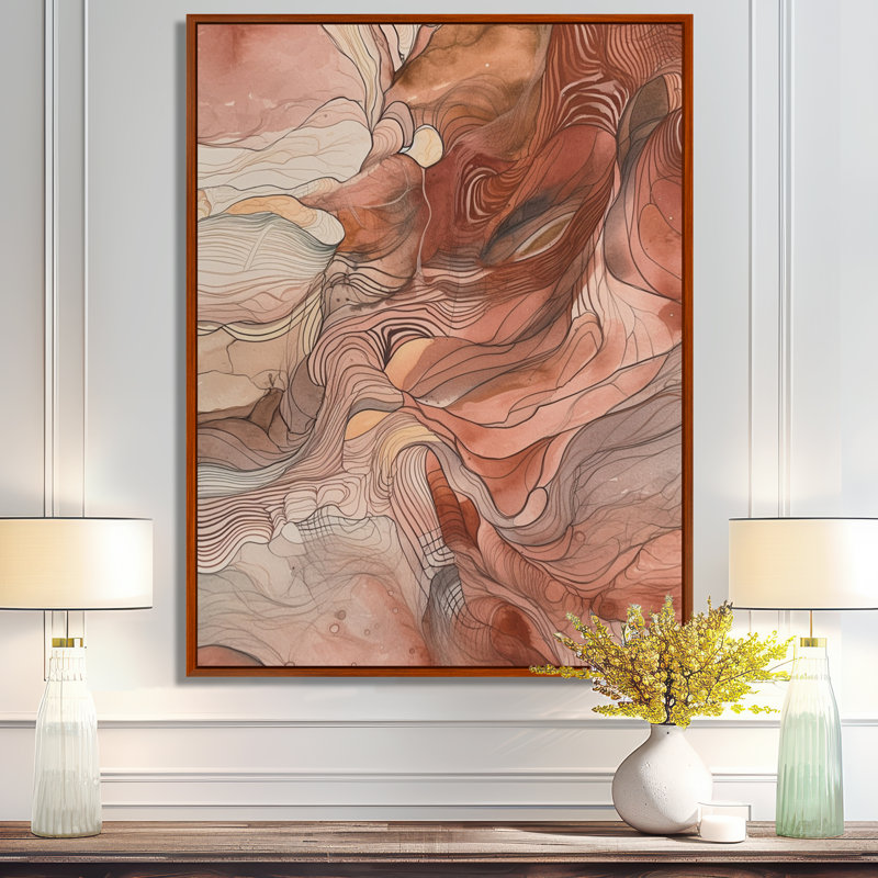 Chocolat, rêves, terre cuite, aquarelle - peinture abstraite, art mural, 20" H x 12" W, Gold Picture Framed