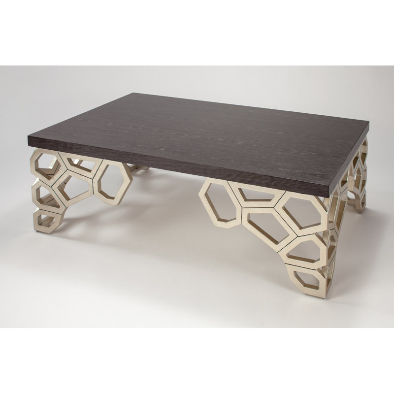 Charcoal Oak Rectangular Coffee Table with Champagne Legs