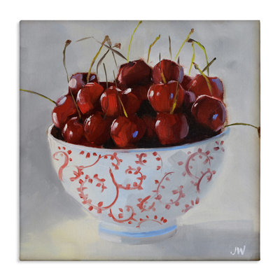 Cherries in Ornate Bowl Canvas Wall Art by Jenny Westenhofer