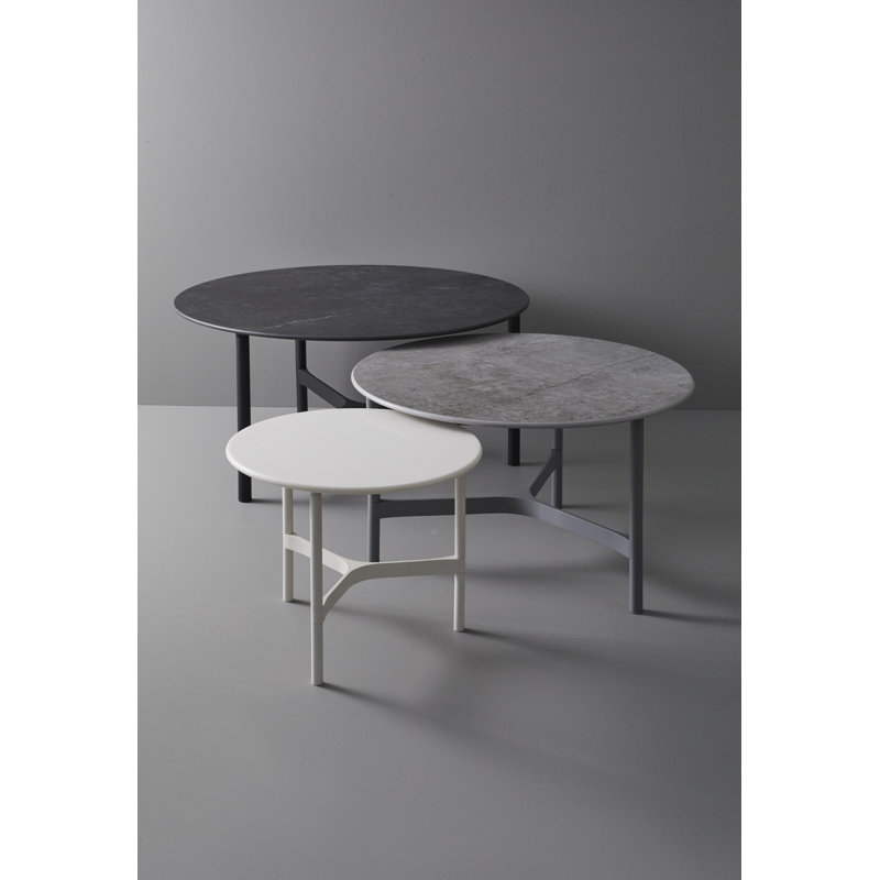 Twist Outdoor Round Teak Coffee Table, Teak/Black, 14.99" H x 17.8" W x 17.8" D