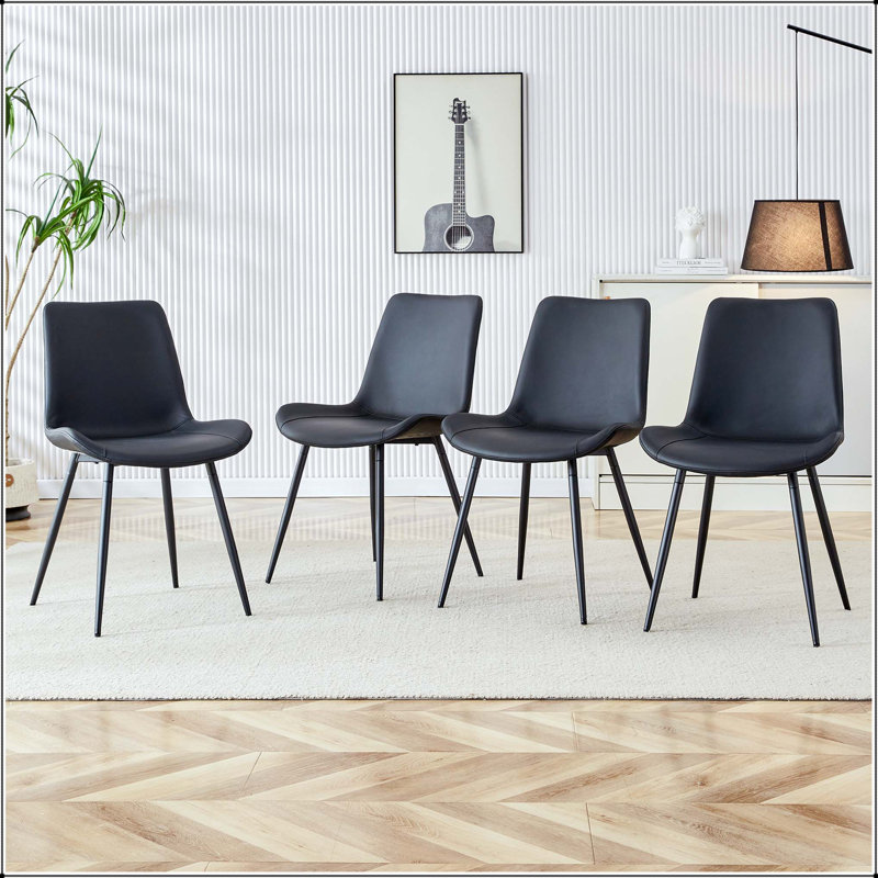 Chaise de salle à manger en polyuréthane noir avec coussin incurvé élargi - ensemble de 4, 4