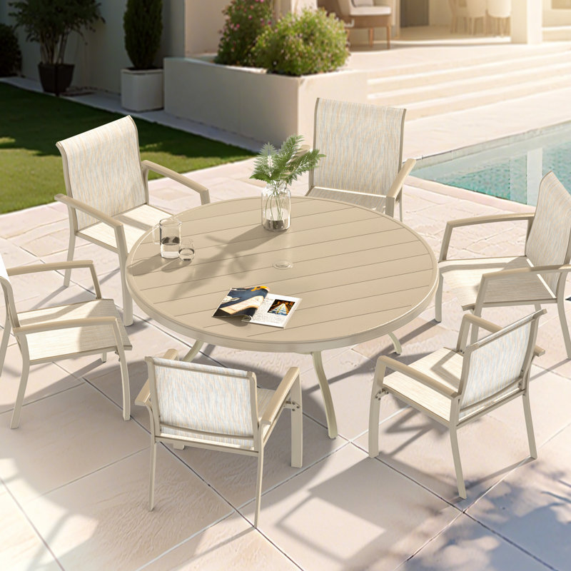 Outdoor Dining Chairs Of 2 Weather Cream Color Metal Frame Stackable Breathable For Garden Patio Porch 22.1"L X 25.2"W 36"H In Quick - Drying Poolsides