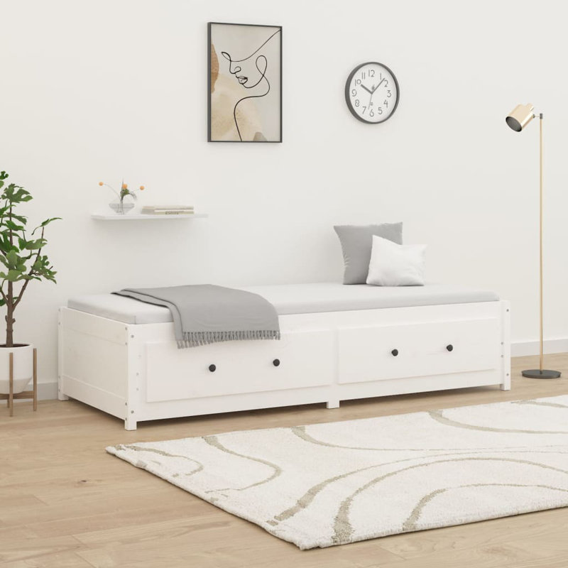 Day Bed Solid Wood, White, 90 x 200 cm