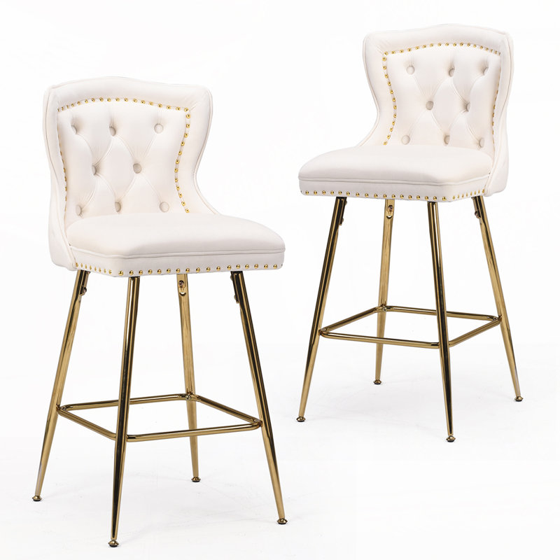 Maghull Upholstered Counter Stool with Metal Frame, Beige