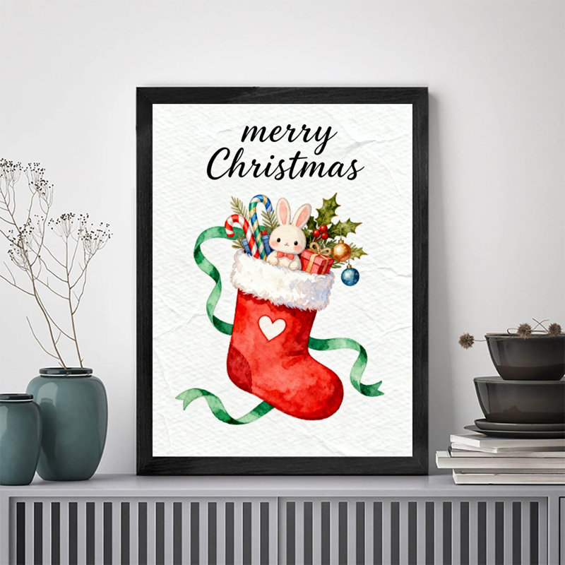 Art mural rétro noir encadré «Merry Christmas», impressions de style rétro, H 17 po x l 13 po