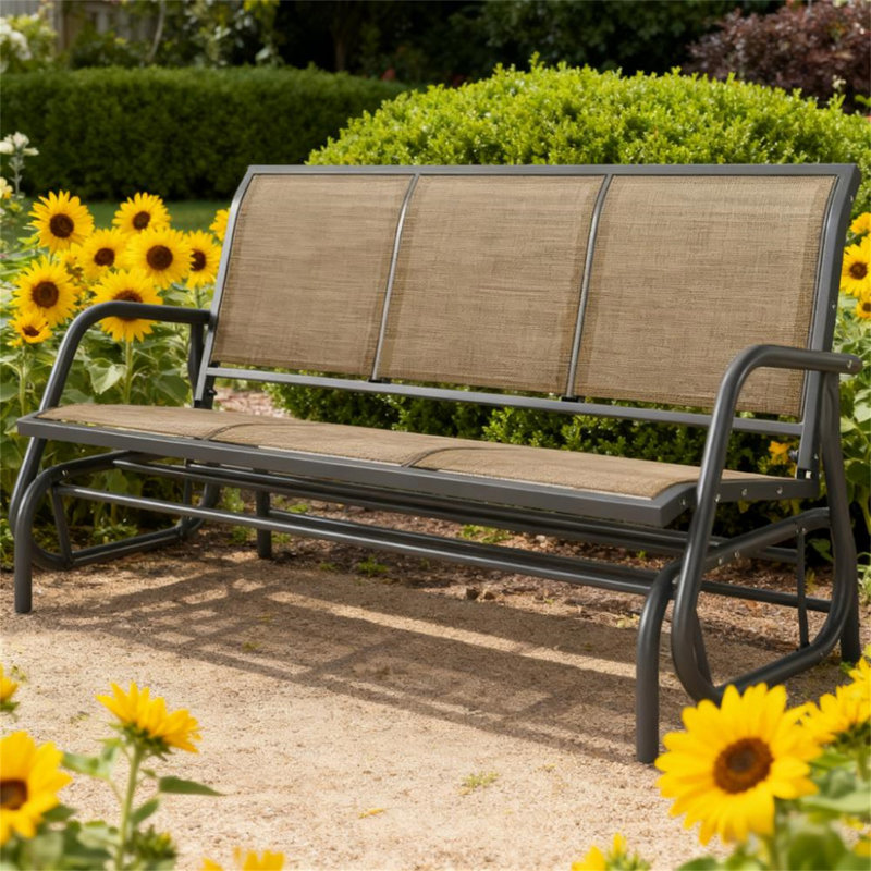 Porch Glider Swing With 3 Seats, Brown/Gray