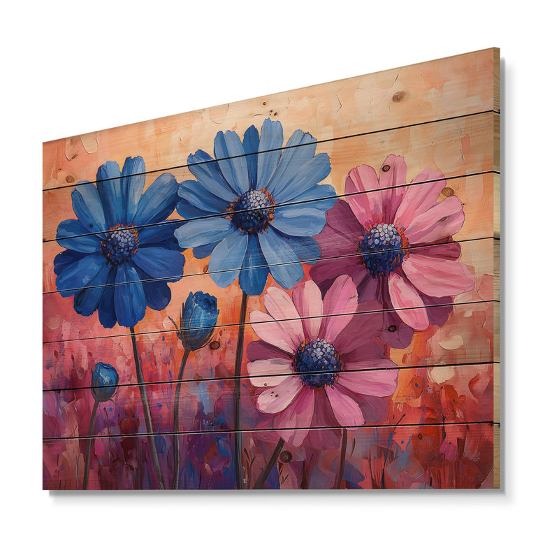 Pop bleuet en contraste néon Pop Art III - Art mural bois de bleuet - sur bois de pin naturel, H 10 po x l 20 po x P 0,78 po