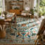  Tapis floral lavable Goldene Boho beige pour le salon, tapis à poils courts avec envers antidérapant pour la salle à manger-2095410839
