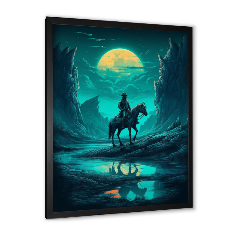 Night Rider III sur toile, Cadre d'angle fermé noir, H 20 po x l 12 po x P 1 po