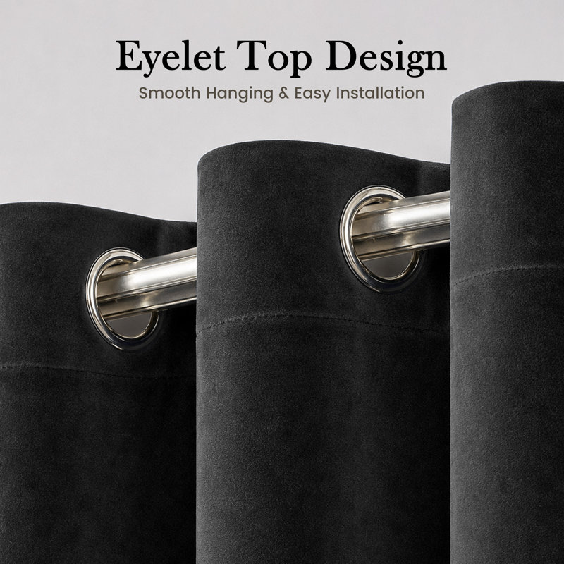 Crushed Velvet Eyelet Window Curtains, 117cm Width x 137cm Drop, Charcoal