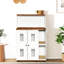 Enceinte pour litière pour 2 chats, armoire latérale multifonctionnelle, toilette cachée, deux compartiments, chambre double à panneau de particules blanc et noyer pour chats, utilisation spécifique, portes, trous d'air sur la porte, fabrication