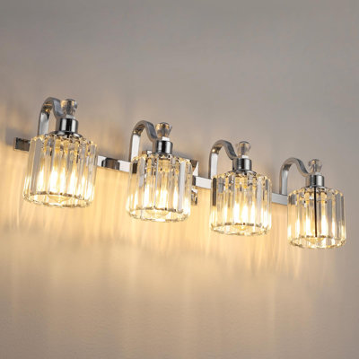 4 Light Crystal Vanity Lights For Bathroom,Vanity Light Fixtures Over Mirror Chrome Stainless Steel Vanity Light