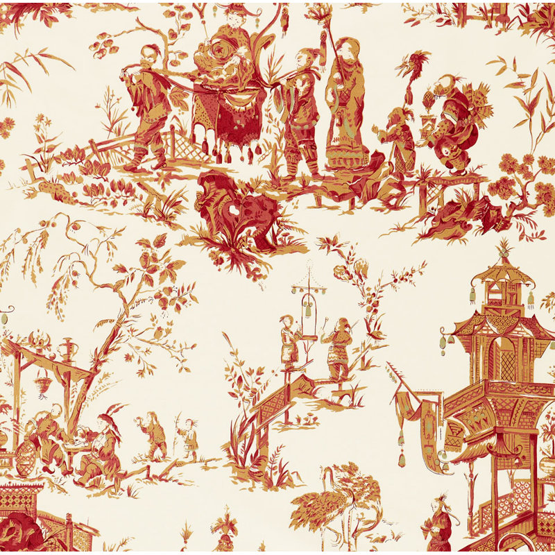 Chinois Fabric, Creme/Red