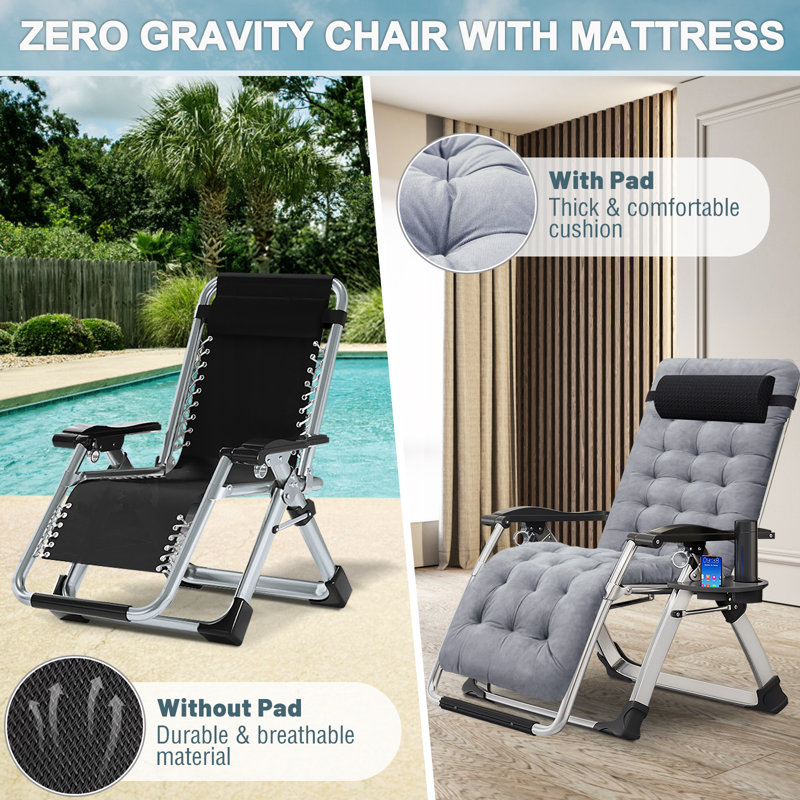 Upgrade Zero Gravity Chair with Removable Seating Cushion, Armrest Mat, Headrest & Tray