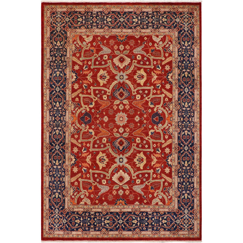 Tapis oriental en laine noué à la main de style oriental bleu marine / rouge / beige 9 pi 0 po x 11 pi 9 po Othal