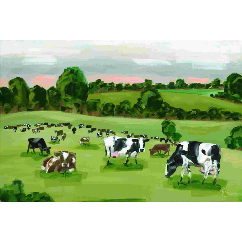 Champ abstrait de vaches, H 24 po x l 36 po
