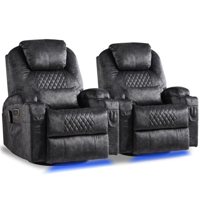 ENSEMBLE de 2 fauteuils inclinables, berçants et pivotants à deux moteurs avec chaleur et massage, fauteuils berçants électriques pour chambre de bébé, sièges de cinéma avec lumières DEL, ports USB A / USB C pour le salon