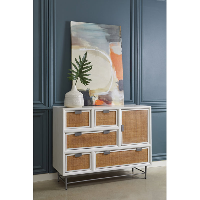 White Mango Veneer 5-Drawer Chest with Cane Fronts