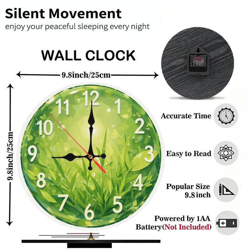 Horloge avec herbe verte et lumière du soleil