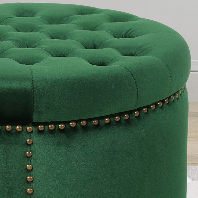 Helotes Tufted Round Cocktail Ottoman, Emerald