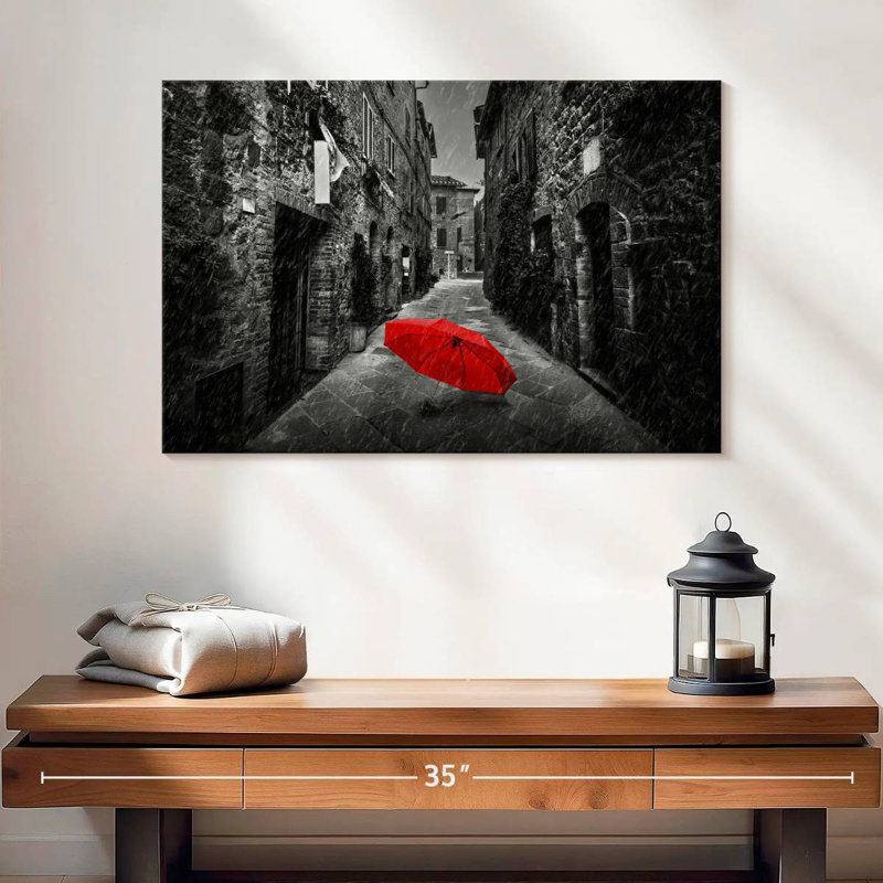Kerner Red Umbrella In Street, 16" H x 24" W
