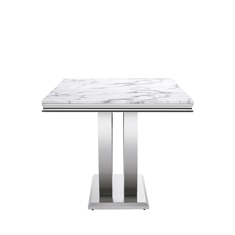 7 - Piece Dining Set, White/Blue/Silver
