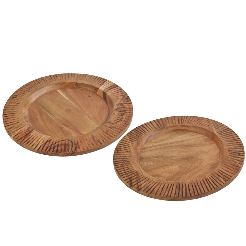 Caleb Natural Acacia Wood Rustic Charger Plates, Set of 2