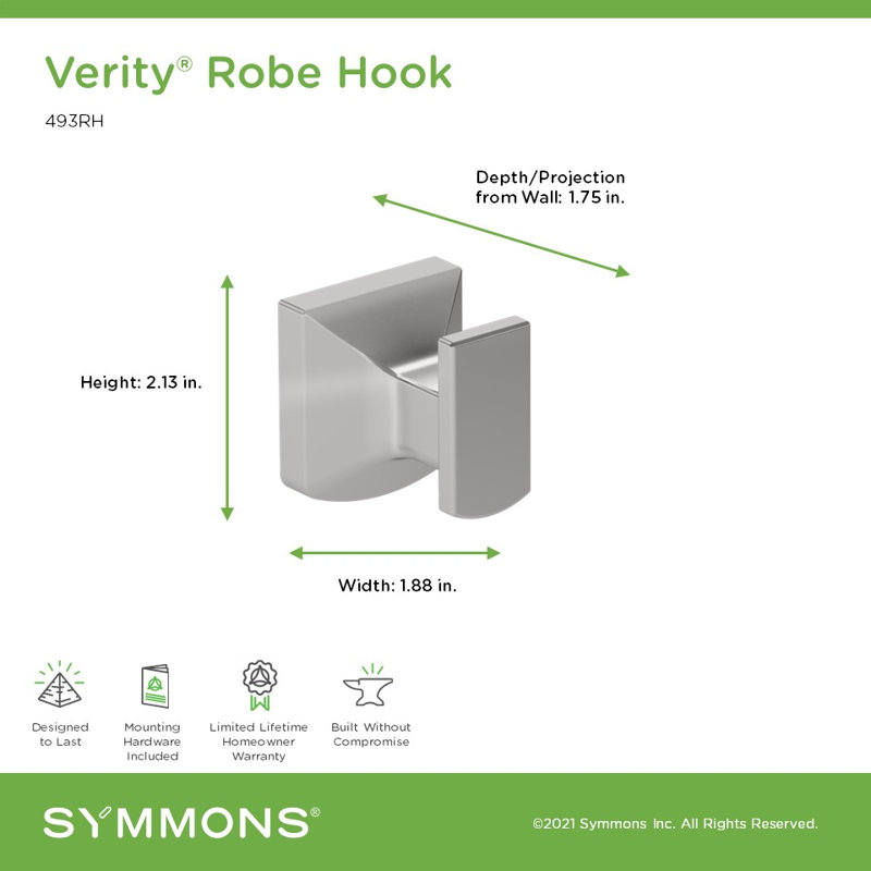 Verity Wall Mounted Robe Hook, Polished Chrome