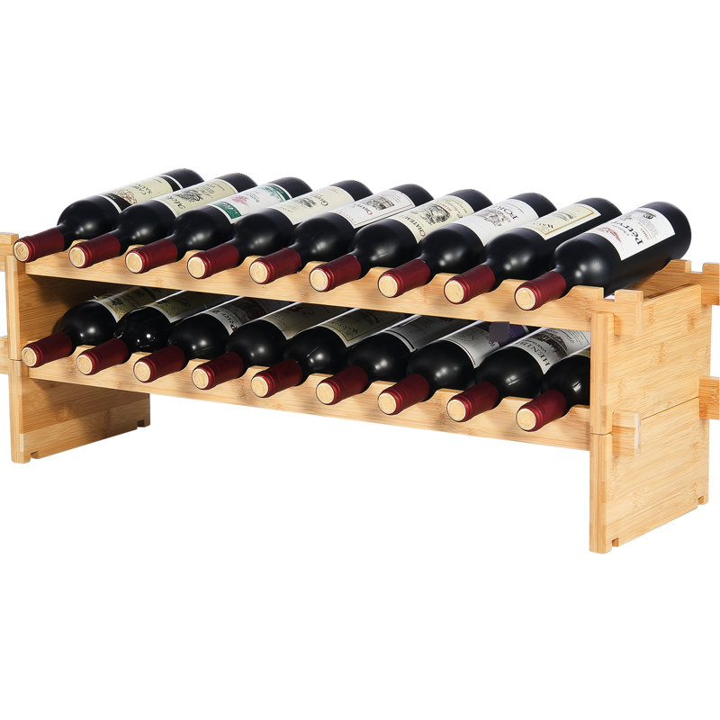 18 Bottle Stackable Modular Wine Rack Bamboo Wood Display Shelf 2-Tier