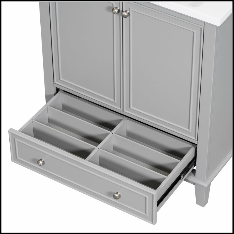 Meuble-lavabo gris 30 po avec lavabo, armoire de rangement multifonctionnelle et tiroir, cadre solide et panneau de fibres à densité moyenne