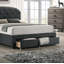 Lit de lit simple en tissu de jute gris anthracite avec rangement de tête de lit capitonné-33385965