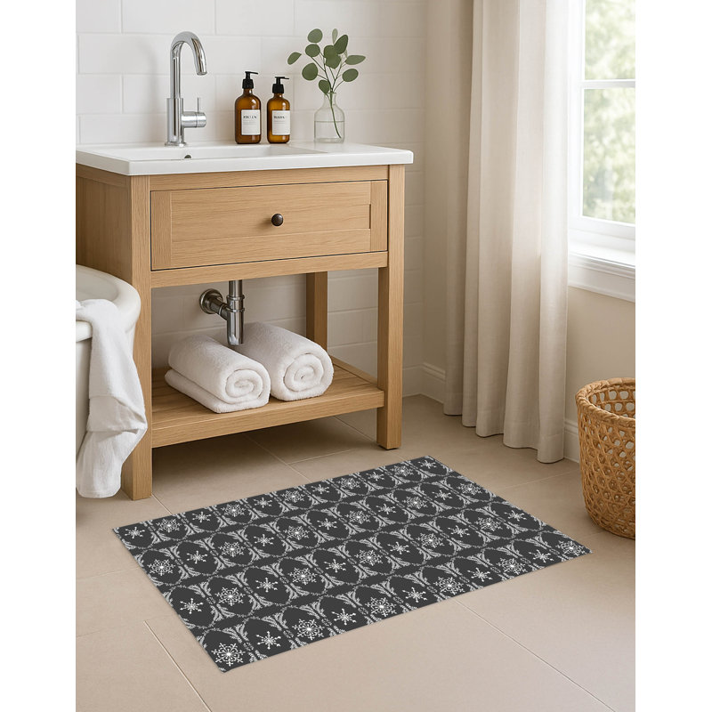 Tapis pour salle de bain Snowflake, Gris anthracite, Simple - L 34 po x l 21 po
