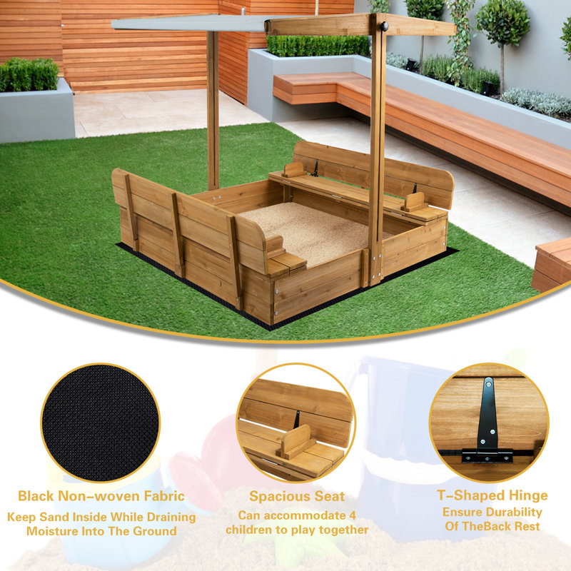 47" X 47" Solid Wood Sandbox With Cover