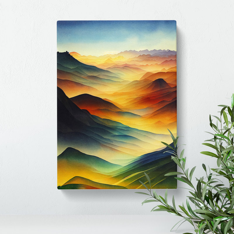 Mountain Landscape In Watercolour No.1 - Wrapped Canvas Print, 60cm H x 40cm W x 3cm D