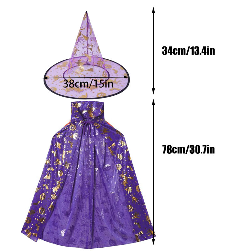 Ensemble 2 pièces de cape de sorcière d'Halloween + chapeau, costumes de performance, accessoires de fête, Mauve