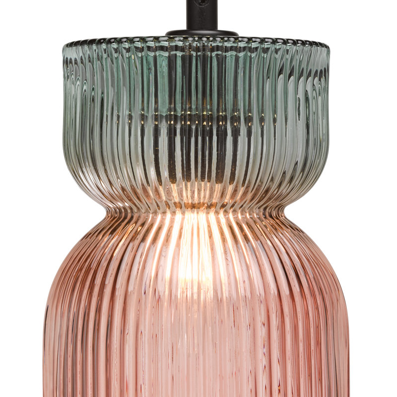 1 - Light Pink Ribbed Glass Pendant