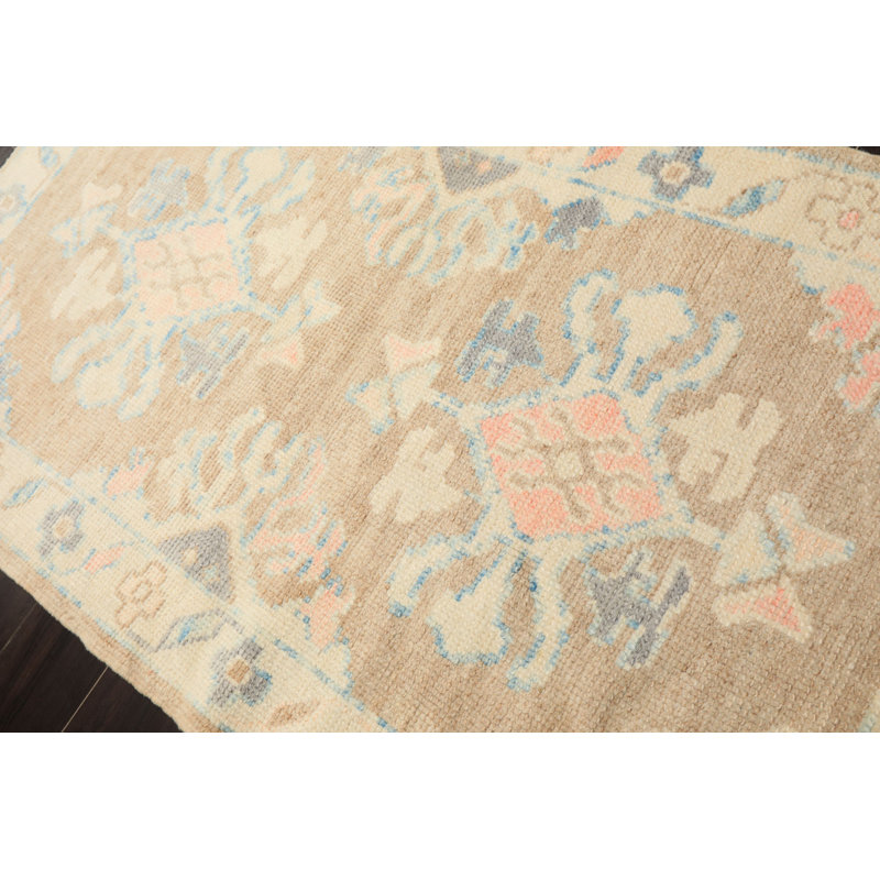 Tapis transitionnel brun clair en laine noué à la main 3x5