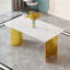 Table de salle à manger minimaliste avec plateau en verre imitation marbre et pieds de table