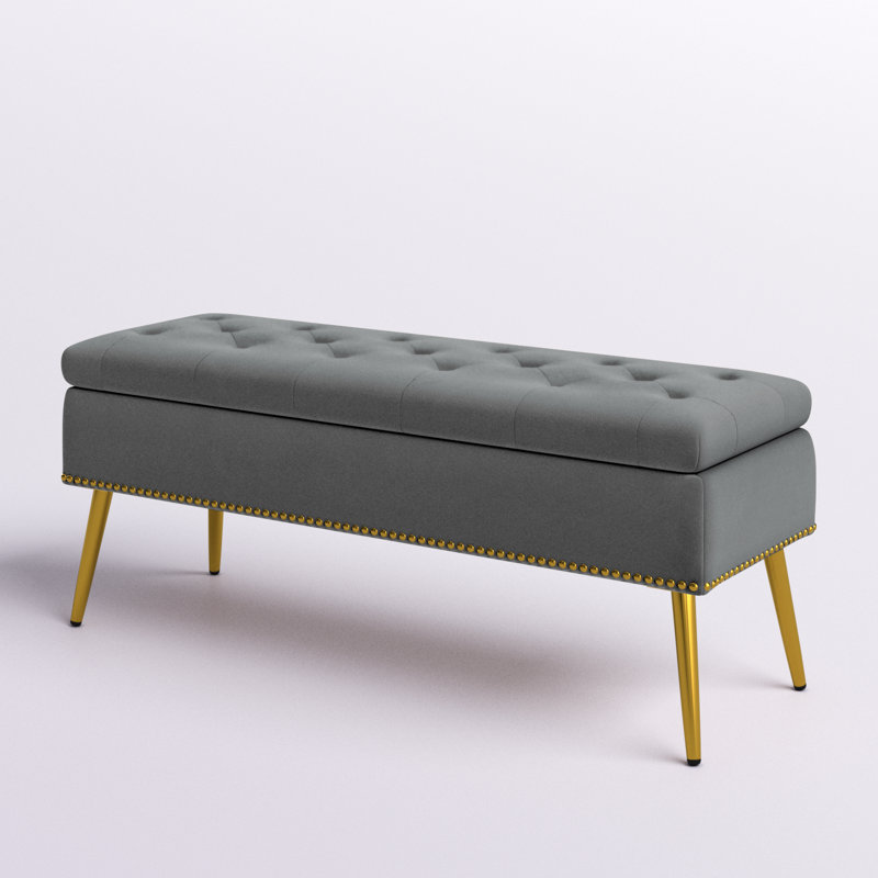 Banc de rangement rembourré en velours Kajana, Velours gris velours