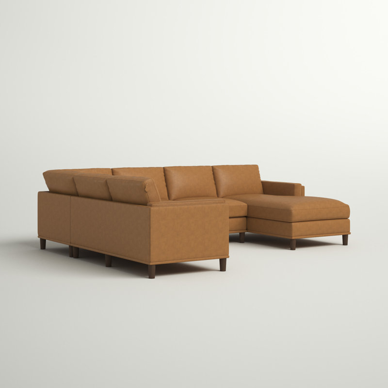 Canapé modulaire faisant face à la gauche de 122 po de large assorti en cuir, Cuir synthétique gingembre