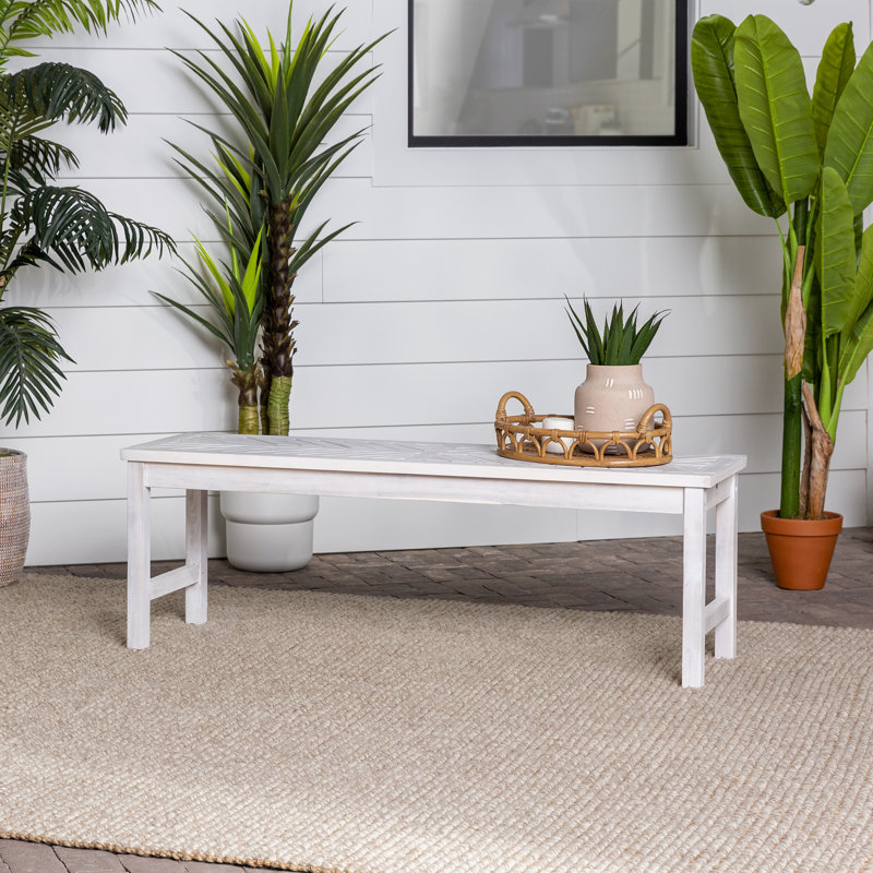 Harbison Acacia Wood Picnic Patio Bench, White Wash