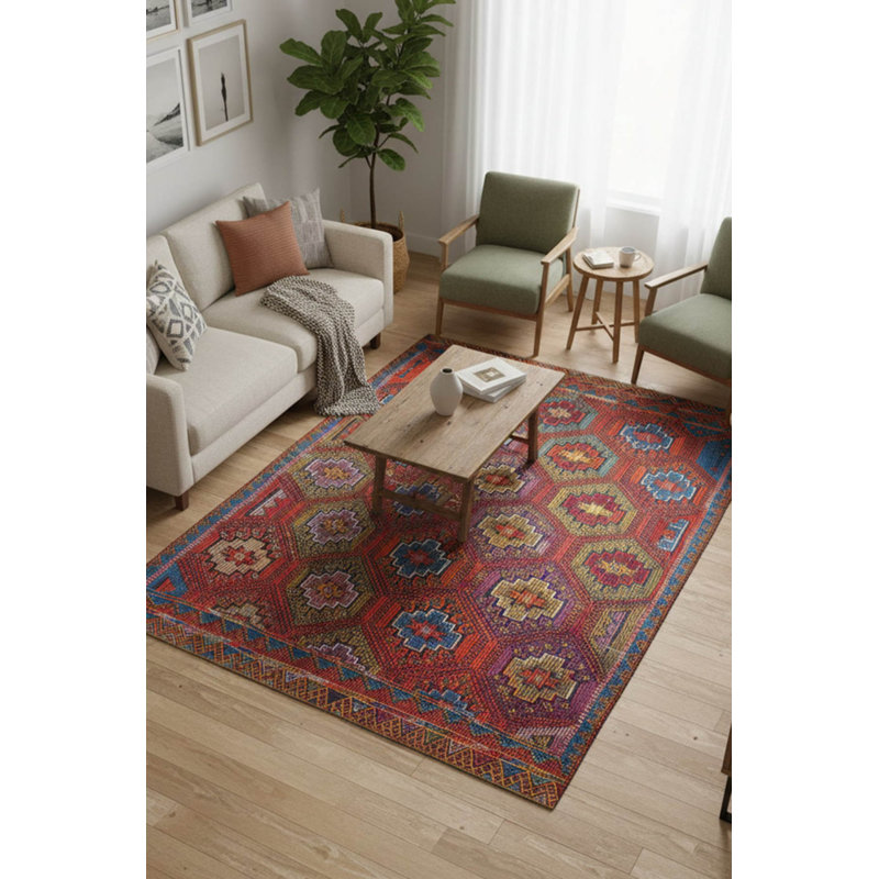 Tapis décoratif rouge Ottilie, Rectangle 7 pi 7 po x 10 pi 10 po