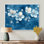 Cerisier en fleurs dans des teintes bleues aquarelle - art mural cerisier en fleurs